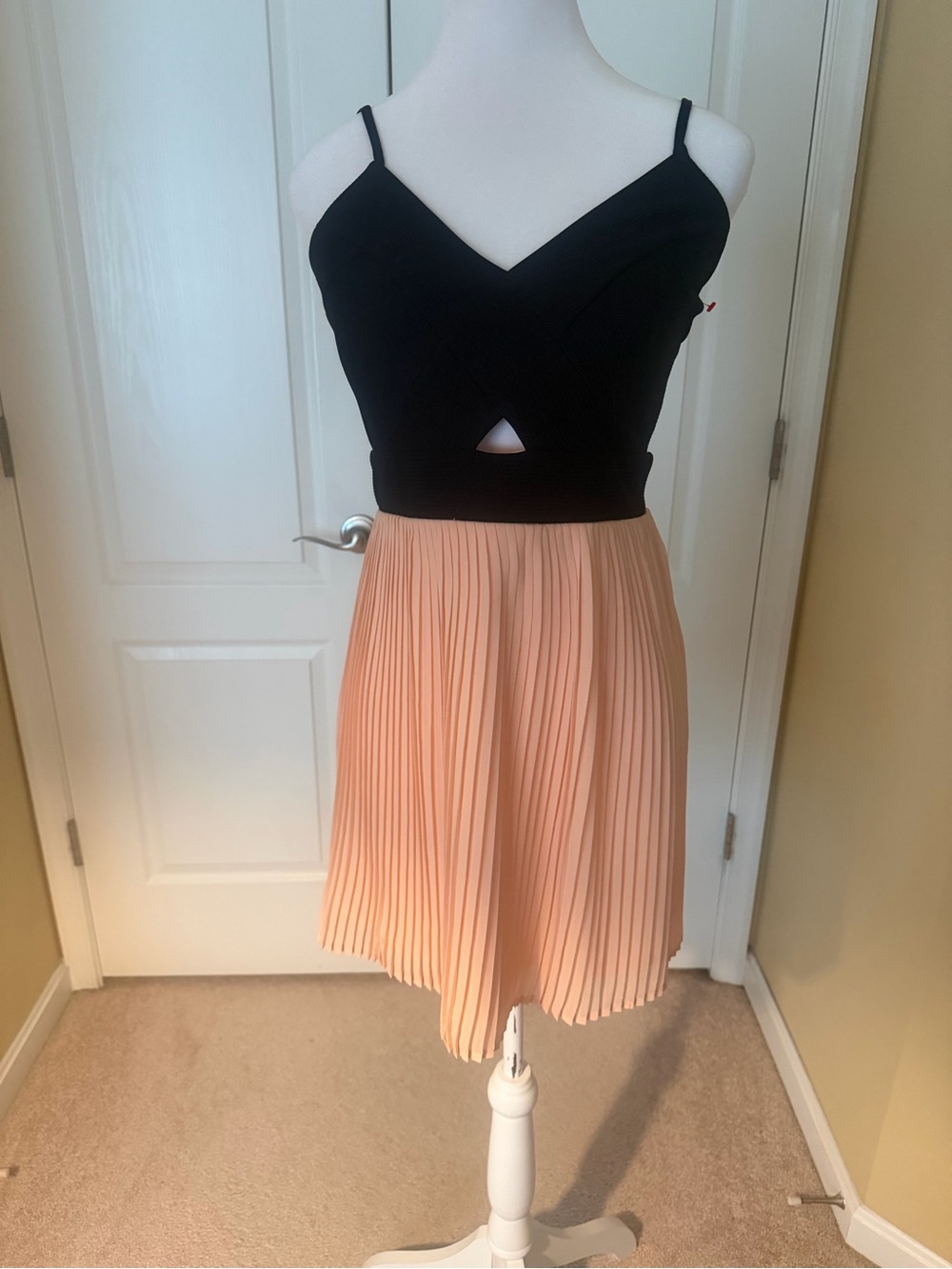 Material Girl Black Top with Peach Pleated Dress - Picture 2 of 6